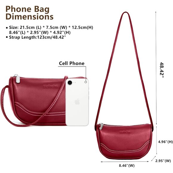 Women Wine Red Genuine Leather Small Crossbody Bag  Casual Travel Shoulder Purse - Picture 4 of 8